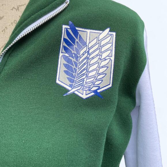 Green and white Attack on Titan Varsity Jacket  Size Medium Unisex - Picture 7 of 10
